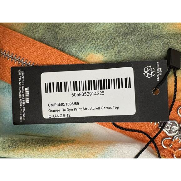 Pretty Little Thing Women’s Orange Tie Dye Structured Corset Top Size 8 Bustier - Picture 9 of 10